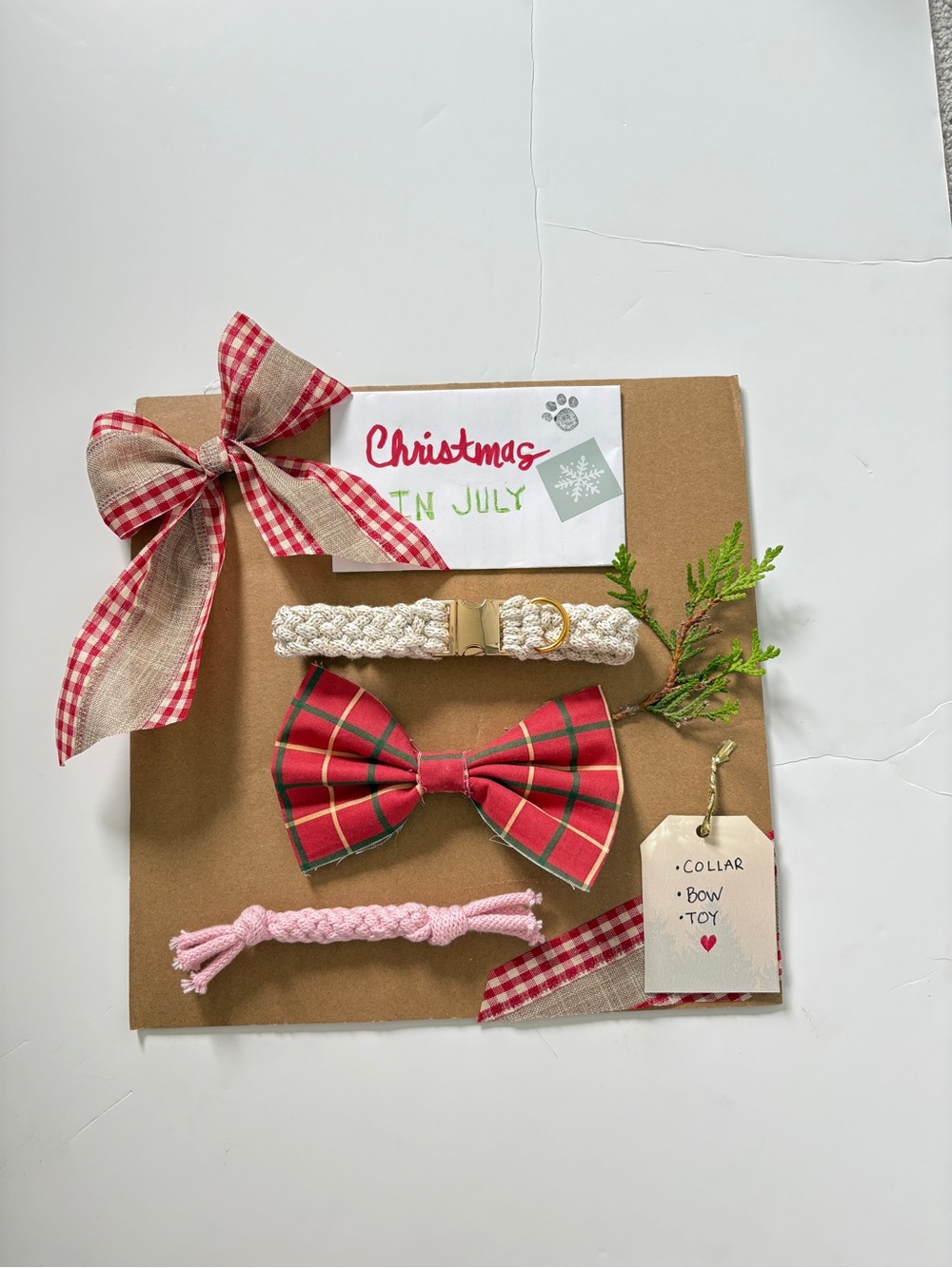 Christmas in July gift Set- Collar, Bow, Toy